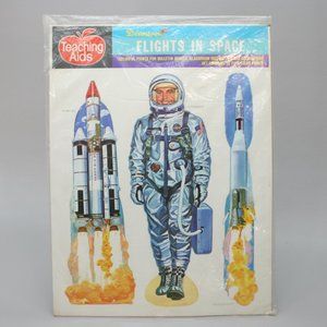 Vintage Dennison Teaching Aids Flights in Space 13 Cutouts Prints NASA Die-cut